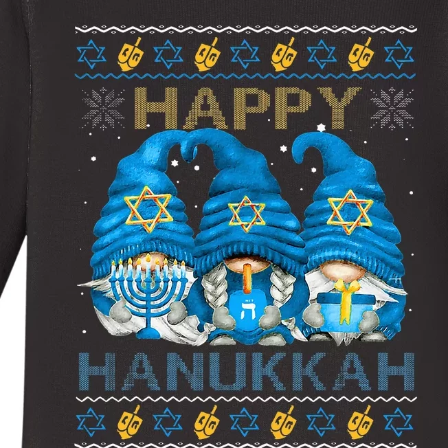 Happy Hanukkah Ugly Hanukkah Sweater Gnomes Chanukah Jewish Baby Long Sleeve Bodysuit