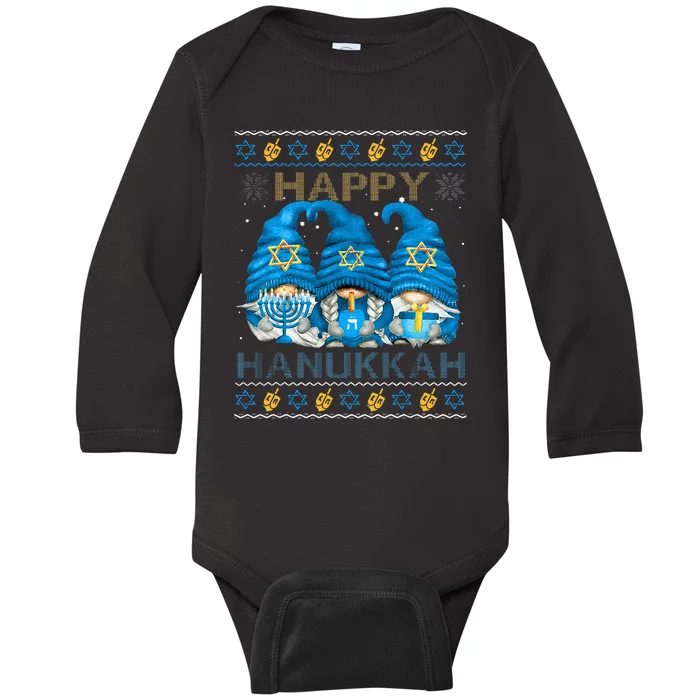 Happy Hanukkah Ugly Hanukkah Sweater Gnomes Chanukah Jewish Baby Long Sleeve Bodysuit