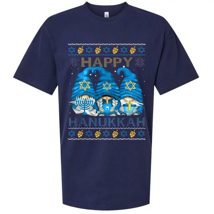 Happy Hanukkah Ugly Hanukkah Sweater Gnomes Chanukah Jewish Sueded Cloud Jersey T-Shirt