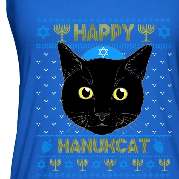 Happy Hanukcat Ugly Hanukkah Sweater Cat Chanukah Jewish Gift Ladies Essential Flowy Tank