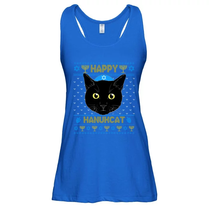 Happy Hanukcat Ugly Hanukkah Sweater Cat Chanukah Jewish Gift Ladies Essential Flowy Tank