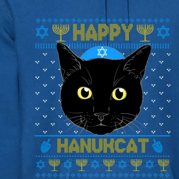 Happy Hanukcat Ugly Hanukkah Sweater Cat Chanukah Jewish Gift Premium Hoodie