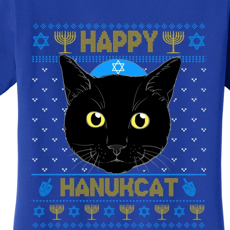 Happy Hanukcat Ugly Hanukkah Sweater Cat Chanukah Jewish Gift Women's T-Shirt