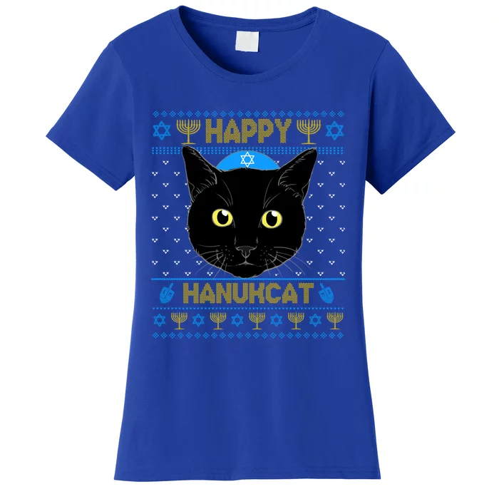 Happy Hanukcat Ugly Hanukkah Sweater Cat Chanukah Jewish Gift Women's T-Shirt