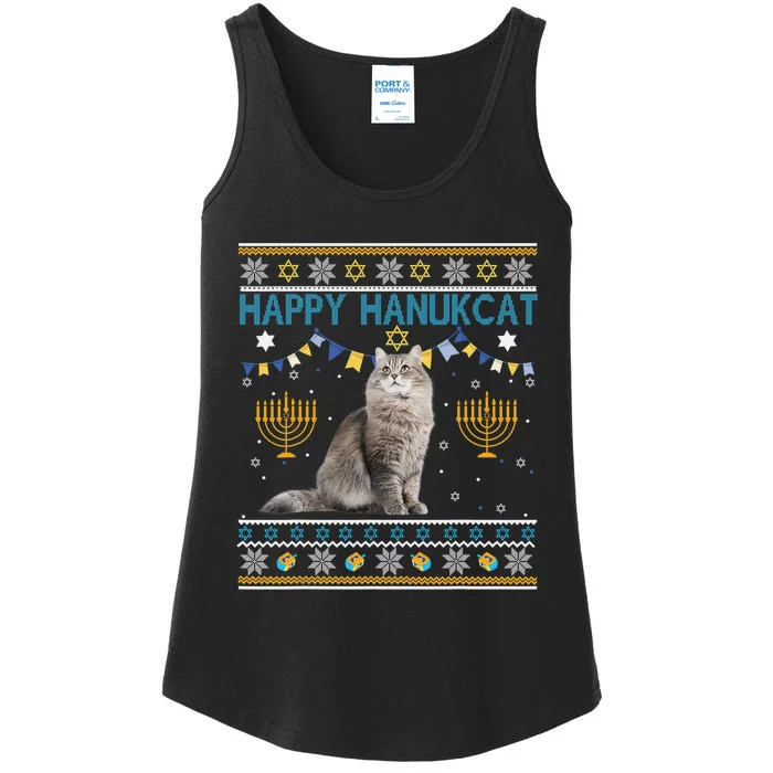 Happy Hanucat Ugly Hanukkah Chanukah Cat Lover Gift Ladies Essential Tank