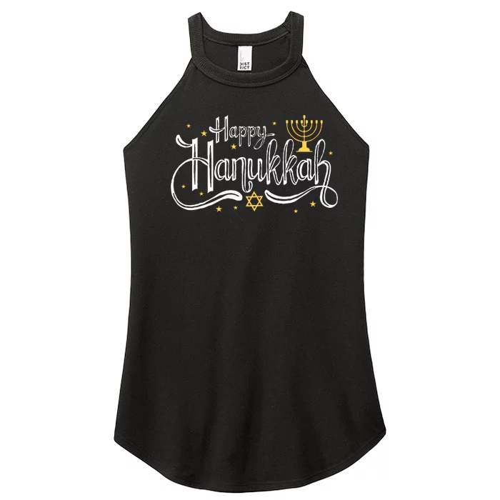 Happy Hanukkah Vintage Menorah Jewish Holiday Gift Women’s Perfect Tri Rocker Tank