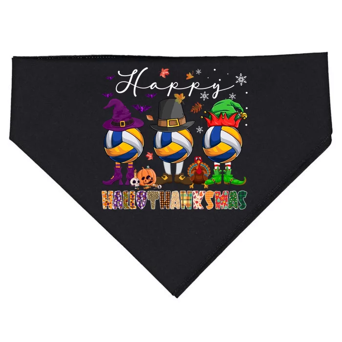 Happy Hallothanksmas Volleyball Halloween Thanksgiving Xmas Gift USA-Made Doggie Bandana