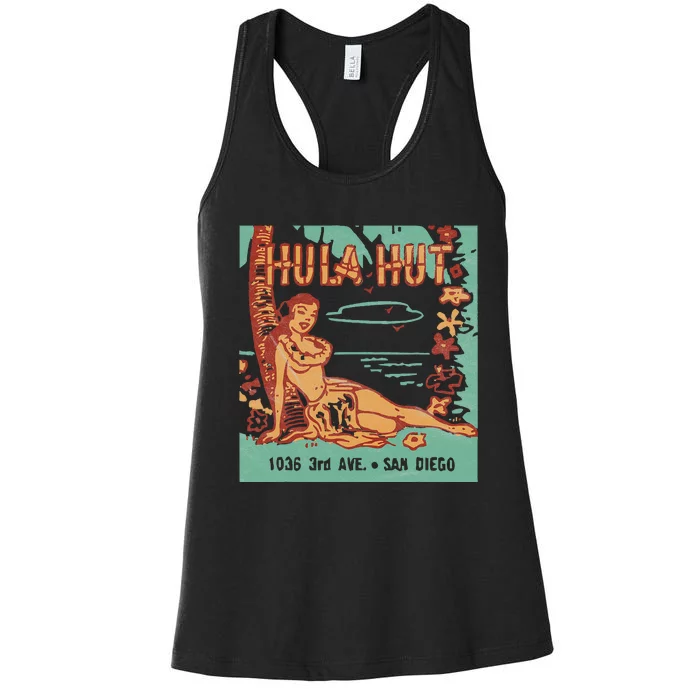 Hula Hut Vintage Tiki Bar Summer Vacation Women's Racerback Tank