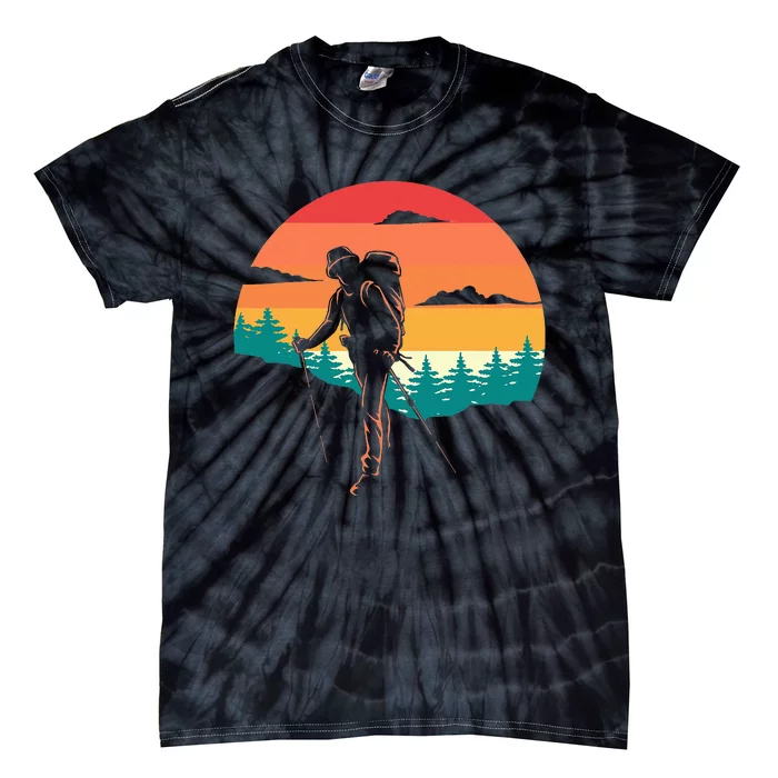 Hiking Hiker Vintage Retro Sunset Tie-Dye T-Shirt