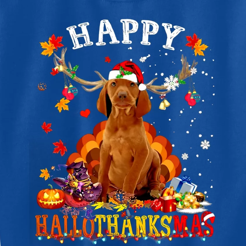 Happy Hallothanksmas Vizsla Dog Halloween Xmas Gift Kids Sweatshirt