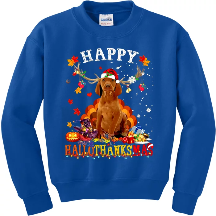 Happy Hallothanksmas Vizsla Dog Halloween Xmas Gift Kids Sweatshirt