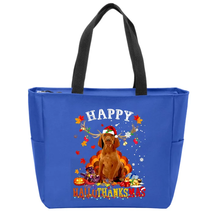 Happy Hallothanksmas Vizsla Dog Halloween Xmas Gift Zip Tote Bag