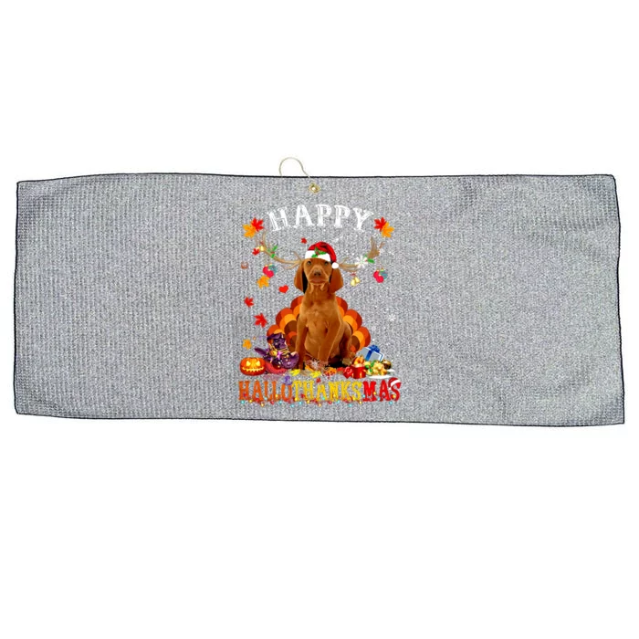 Happy Hallothanksmas Vizsla Dog Halloween Xmas Gift Large Microfiber Waffle Golf Towel