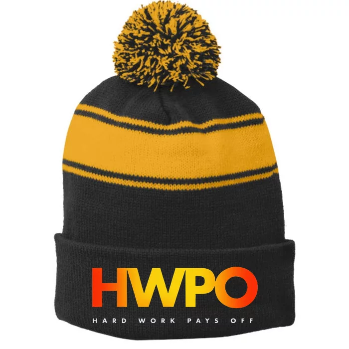 HWPO Hard Work Pays Off Pastel Motivational Stripe Pom Pom Beanie