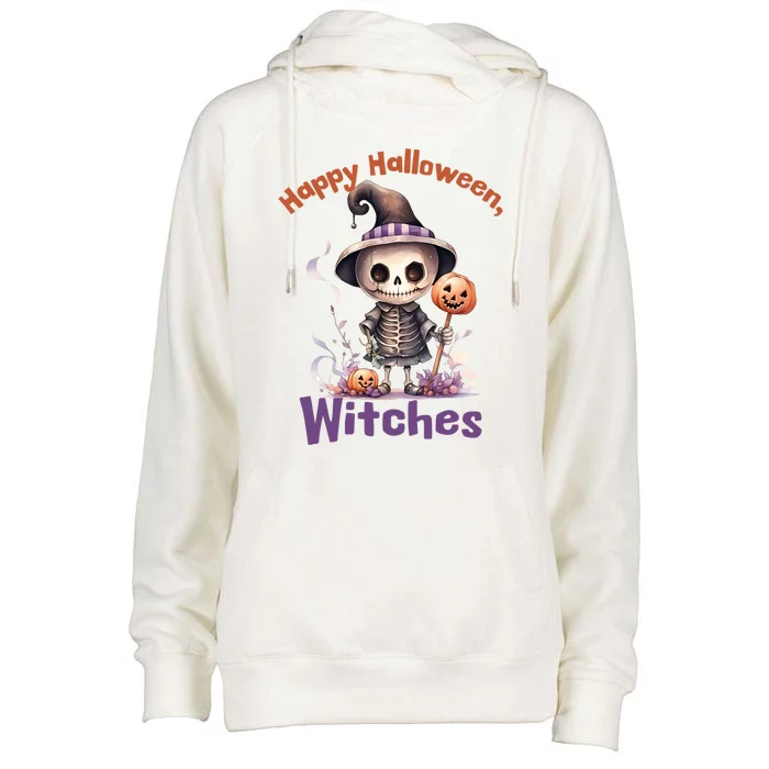 Happy Halloween Witches Cute Skeleton Design Gift Womens Funnel Neck Pullover Hood