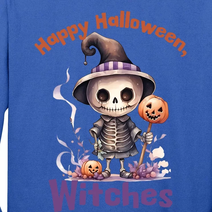 Happy Halloween Witches Cute Skeleton Design Gift Tall Long Sleeve T-Shirt