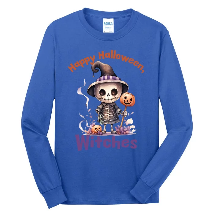 Happy Halloween Witches Cute Skeleton Design Gift Tall Long Sleeve T-Shirt