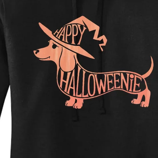 Happy Halloweenie Weiner Dog Cute Dachshund Witch Hat Women's Pullover Hoodie