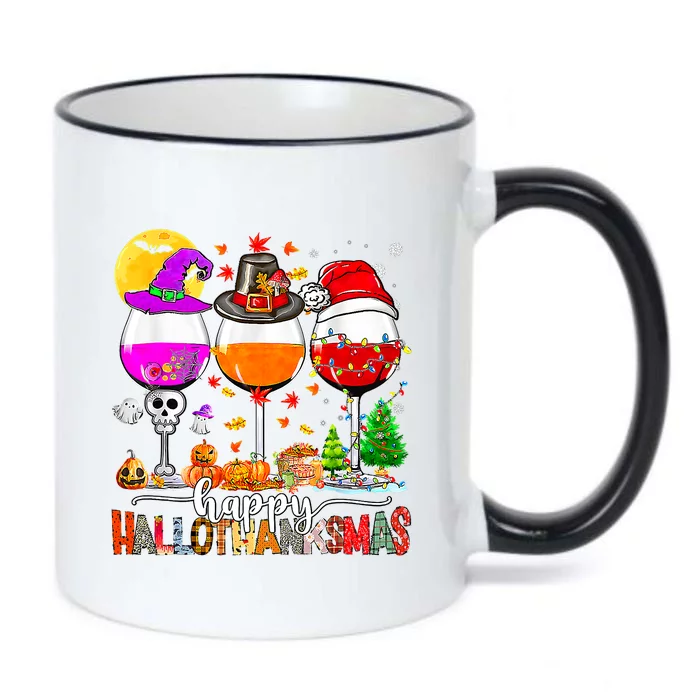 Happy Hallothanksmas Wine Glasses Witch Santa Hat Pumpkin Black Color Changing Mug