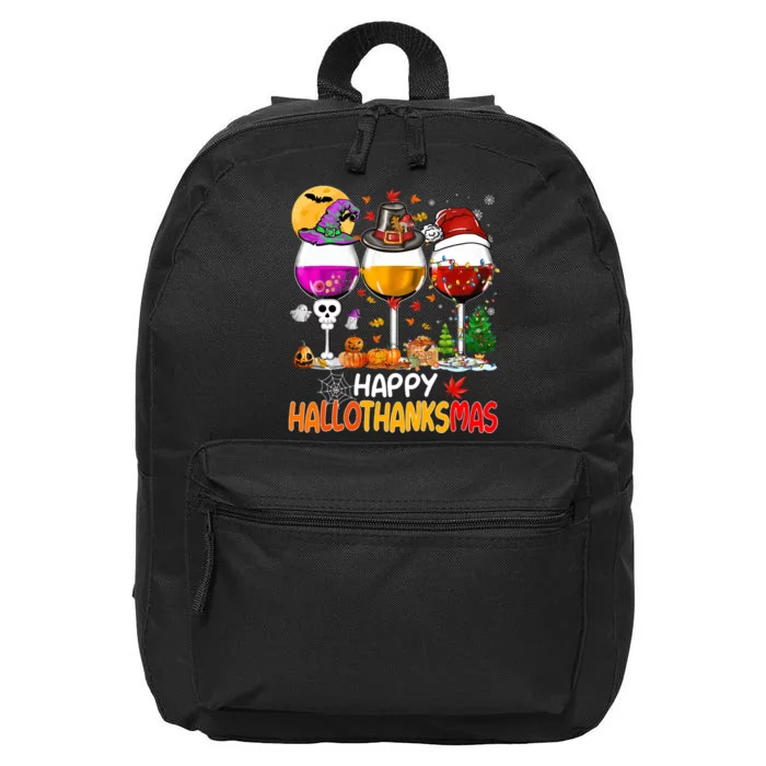 Happy Hallothanksmas Wine Glasses Witch Santa Hat Pumpkin 16 in Basic Backpack