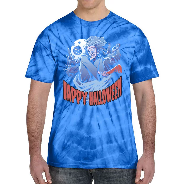 Happy Halloween Witch With Moon Gift Tie-Dye T-Shirt