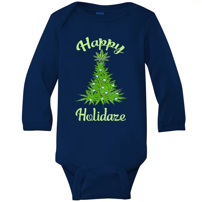 Happy Holidaze Weed & Marijuana Leaf Cannabis Christmas Tree Baby Long Sleeve Bodysuit