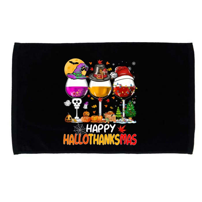 Happy Hallothanksmas Wine Glasses Witch Santa Hat Pumpkin Gift Microfiber Hand Towel