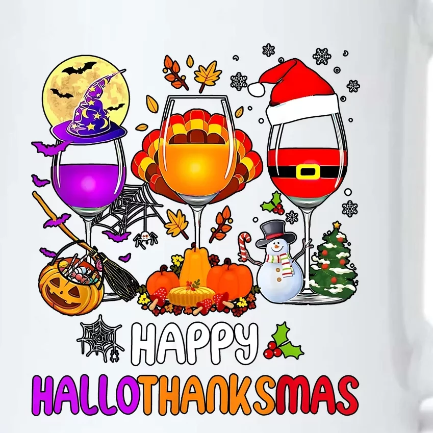 Happy Hallothanksmas Wine Halloween Thanksgiving Christmas Black Color Changing Mug