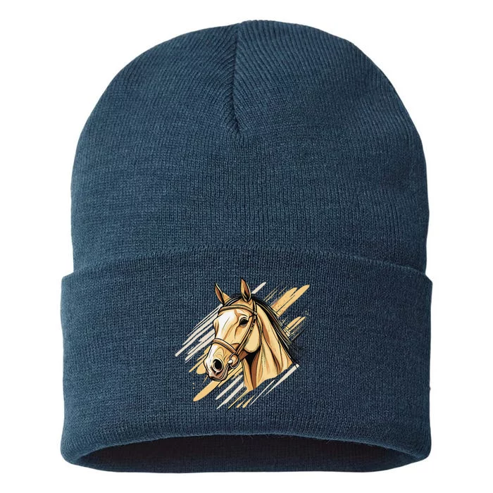 Horse Head With Dynamic Strokes Equestrian Sustainable Knit Beanie