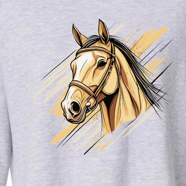 Horse Head With Dynamic Strokes Equestrian Cropped Pullover Crew