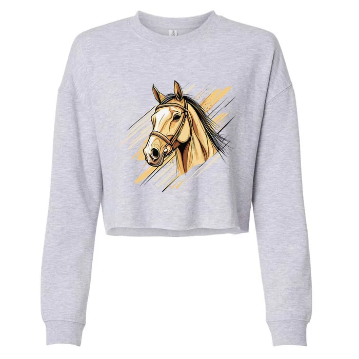 Horse Head With Dynamic Strokes Equestrian Cropped Pullover Crew