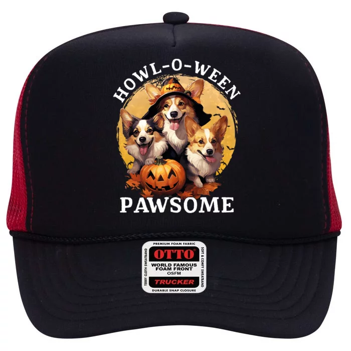 Happy Halloween Witch Welsh Corgi Dog HowlOWeen Pawsome Gift High Crown Mesh Trucker Hat