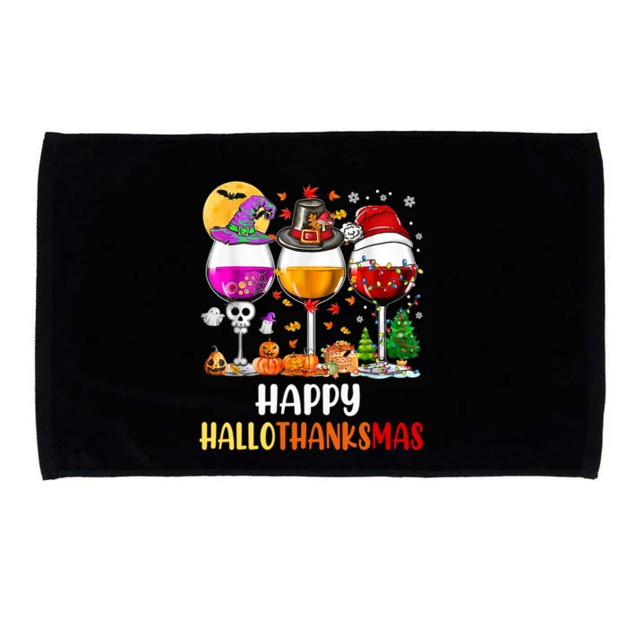 Happy Hallothanksmas Wine Glasses Wine Lover Gift Microfiber Hand Towel