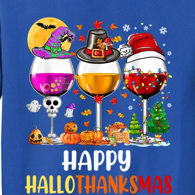 Happy Hallothanksmas Wine Glasses Wine Lover Gift Sweatshirt