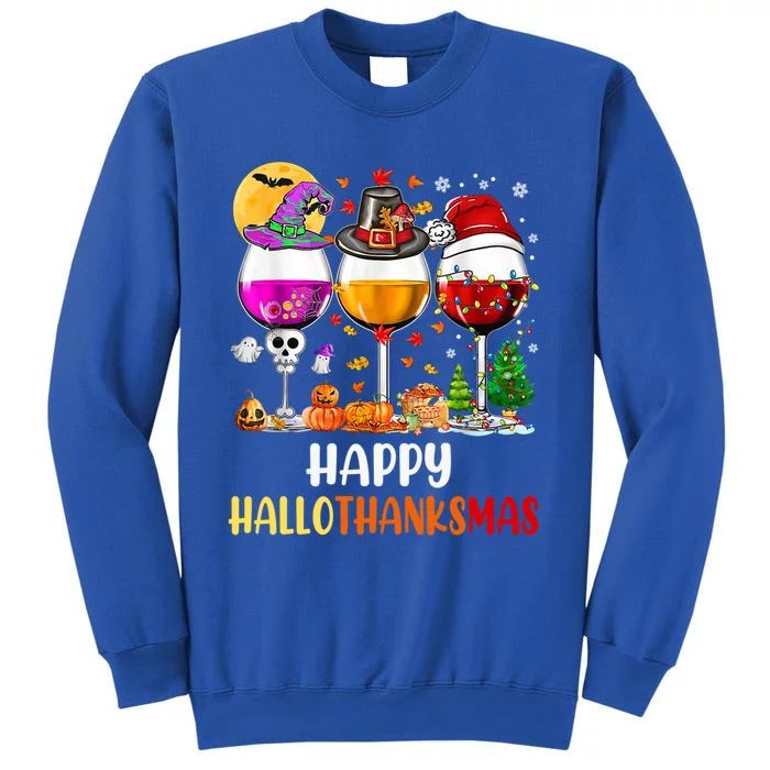 Happy Hallothanksmas Wine Glasses Wine Lover Gift Sweatshirt