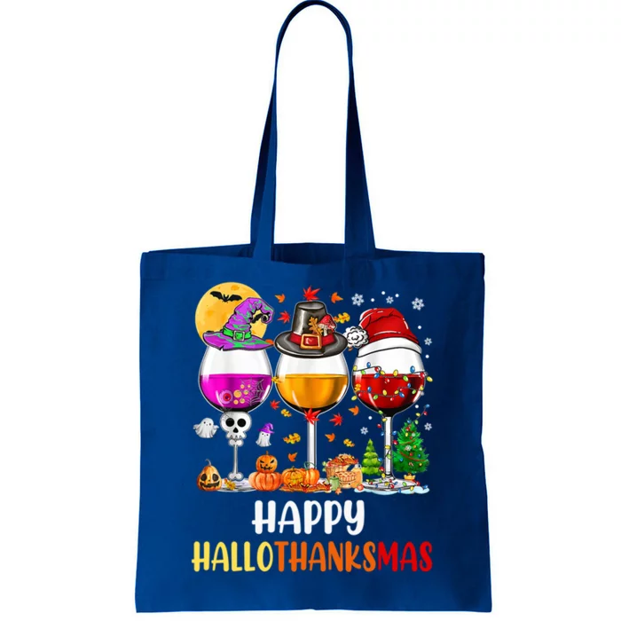 Happy Hallothanksmas Wine Glasses Wine Lover Gift Tote Bag