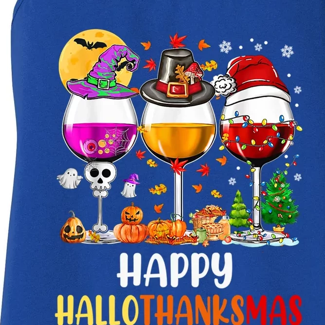 Happy Hallothanksmas Wine Glasses Wine Lover Gift Women's Racerback Tank