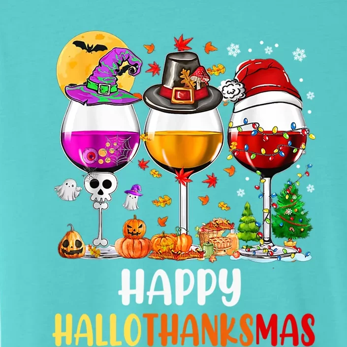 Happy Hallothanksmas Wine Glasses Wine Lover Gift ChromaSoft Performance T-Shirt