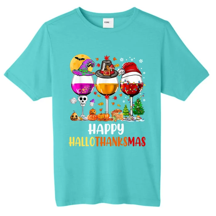 Happy Hallothanksmas Wine Glasses Wine Lover Gift ChromaSoft Performance T-Shirt