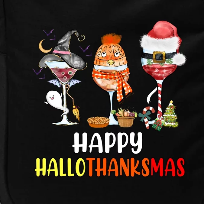 Happy Hallothanksmas Wine Glasses Witch Santa Hat Pumpkin Cute Gift Impact Tech Backpack