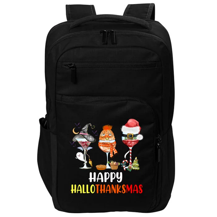 Happy Hallothanksmas Wine Glasses Witch Santa Hat Pumpkin Cute Gift Impact Tech Backpack