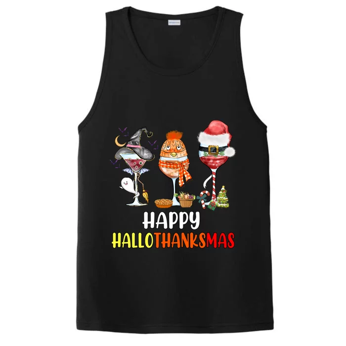 Happy Hallothanksmas Wine Glasses Witch Santa Hat Pumpkin Cute Gift Performance Tank