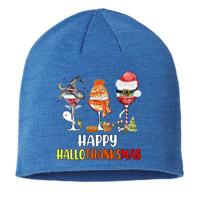 Happy Hallothanksmas Wine Glasses Witch Santa Hat Pumpkin Cute Gift 8 1/2in Sustainable Knit Beanie