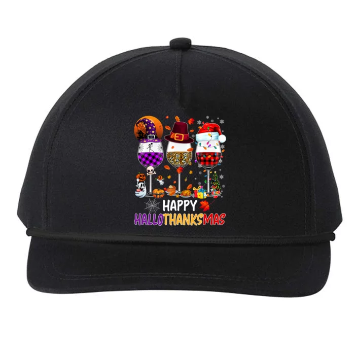 Happy Hallothanksmas Wine Glasses Witch Santa Hat Pumpkin Gift Snapback Five-Panel Rope Hat