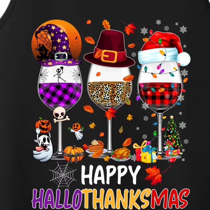 Happy Hallothanksmas Wine Glasses Witch Santa Hat Pumpkin Gift Performance Tank