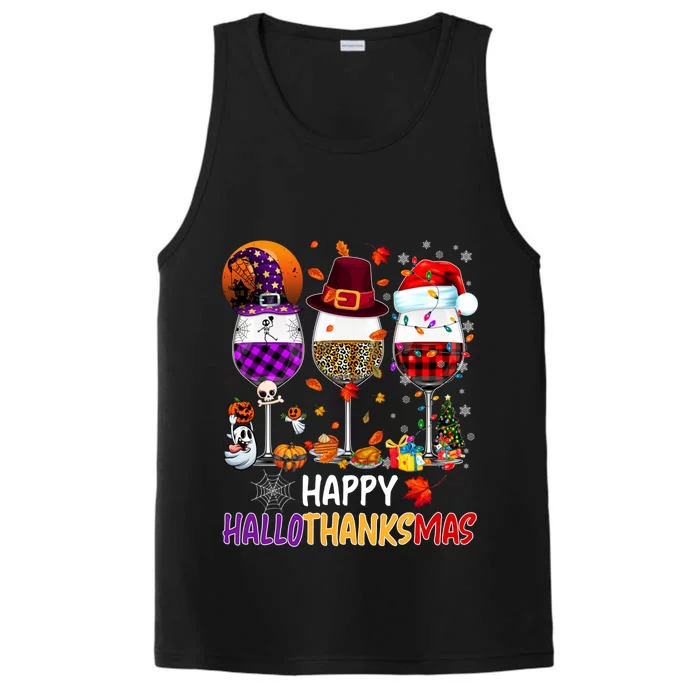 Happy Hallothanksmas Wine Glasses Witch Santa Hat Pumpkin Gift Performance Tank