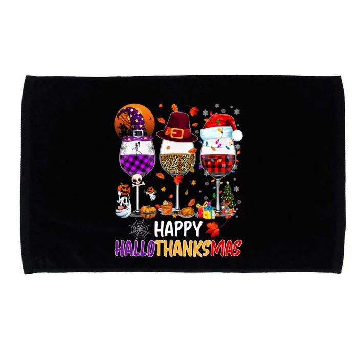 Happy Hallothanksmas Wine Glasses Witch Santa Hat Pumpkin Gift Microfiber Hand Towel