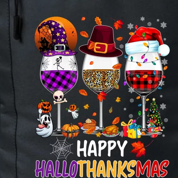 Happy Hallothanksmas Wine Glasses Witch Santa Hat Pumpkin Gift Daily Commute Backpack