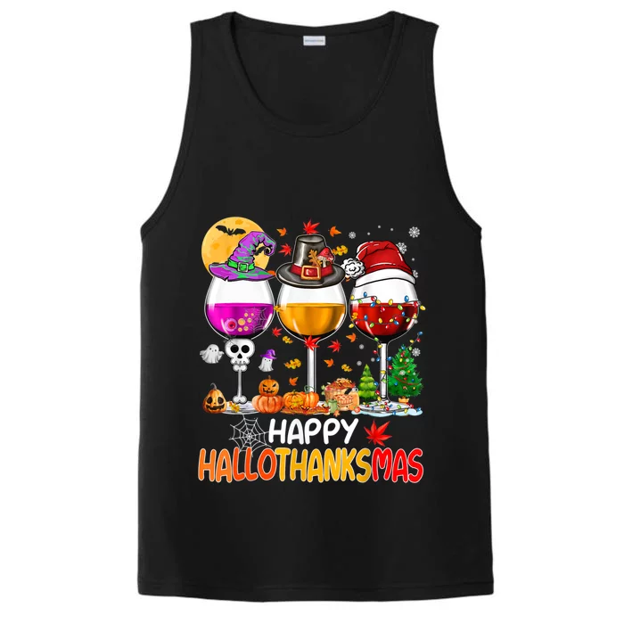 Happy Hallothanksmas Wine Glasses Witch Santa Hat Pumpkin Gift Performance Tank