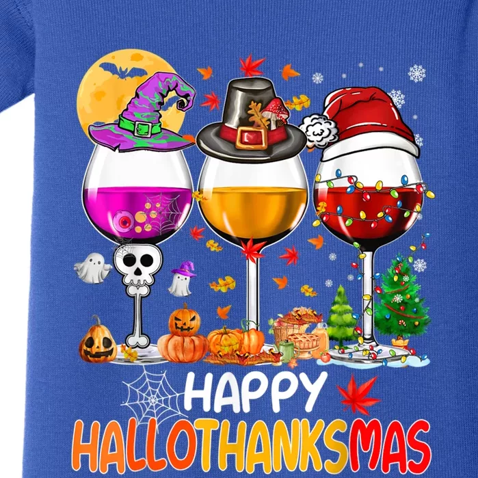 Happy Hallothanksmas Wine Glasses Witch Santa Hat Pumpkin Gift Baby Bodysuit